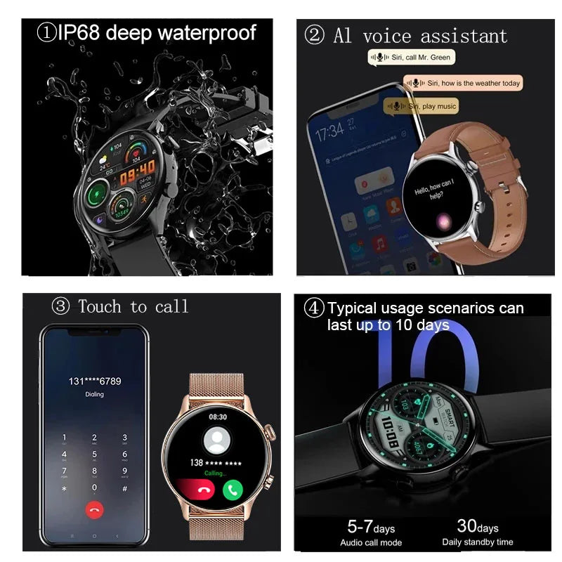 Smartwatch 1.45" AMOLED Scherm Altijd Aan Display
