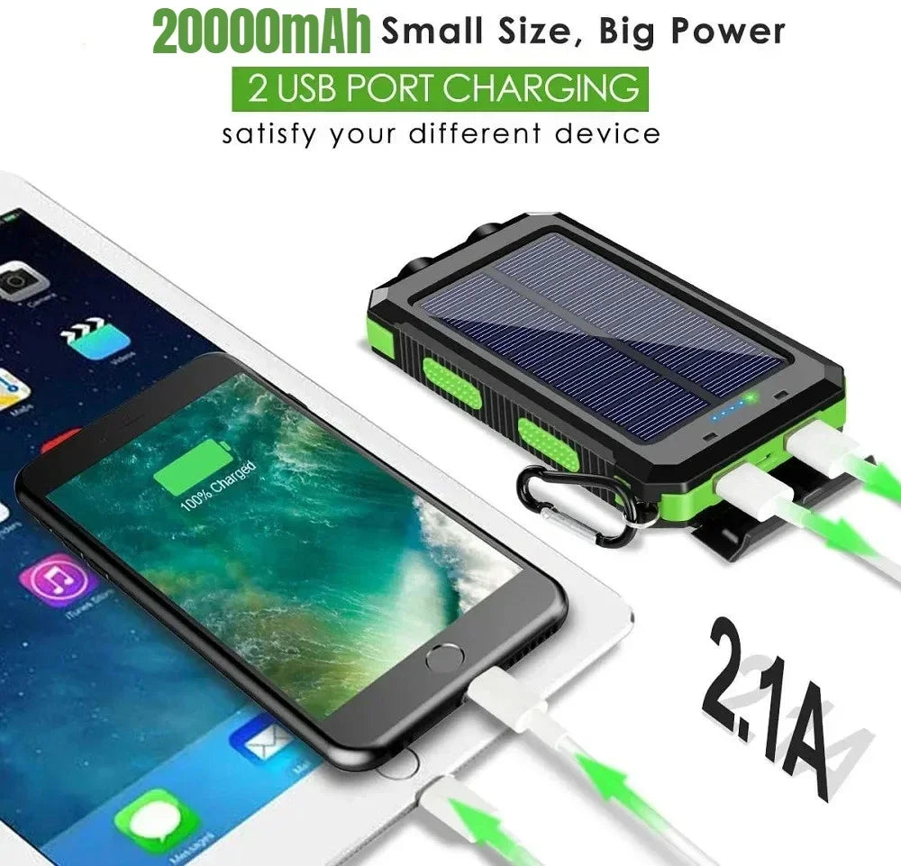 Zonne-energie Powerbank 30000mAh met Sterke LED Licht