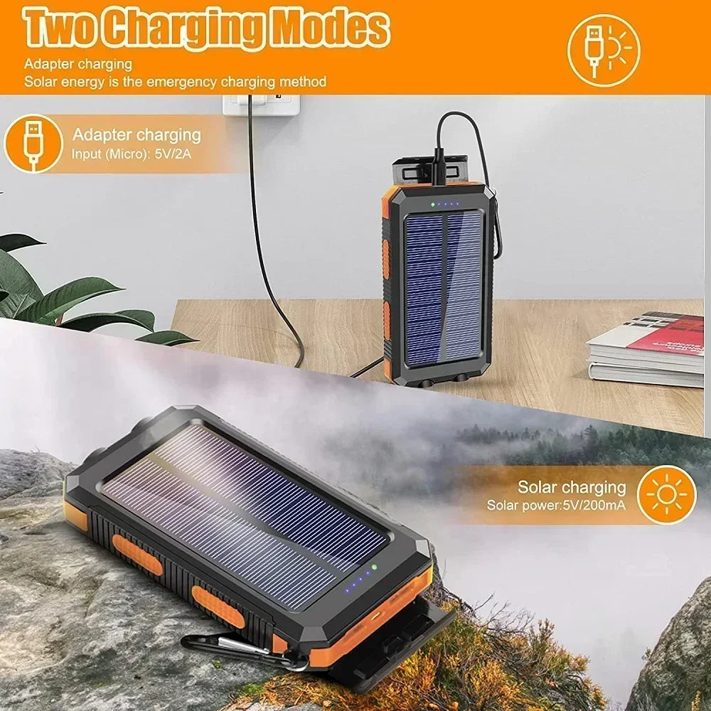 Zonne-energie Powerbank 30000mAh met Sterke LED Licht