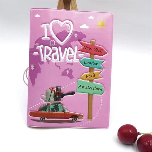 3D PVC Paspoort Houder voor Reisliefhebbers - I Love Travel