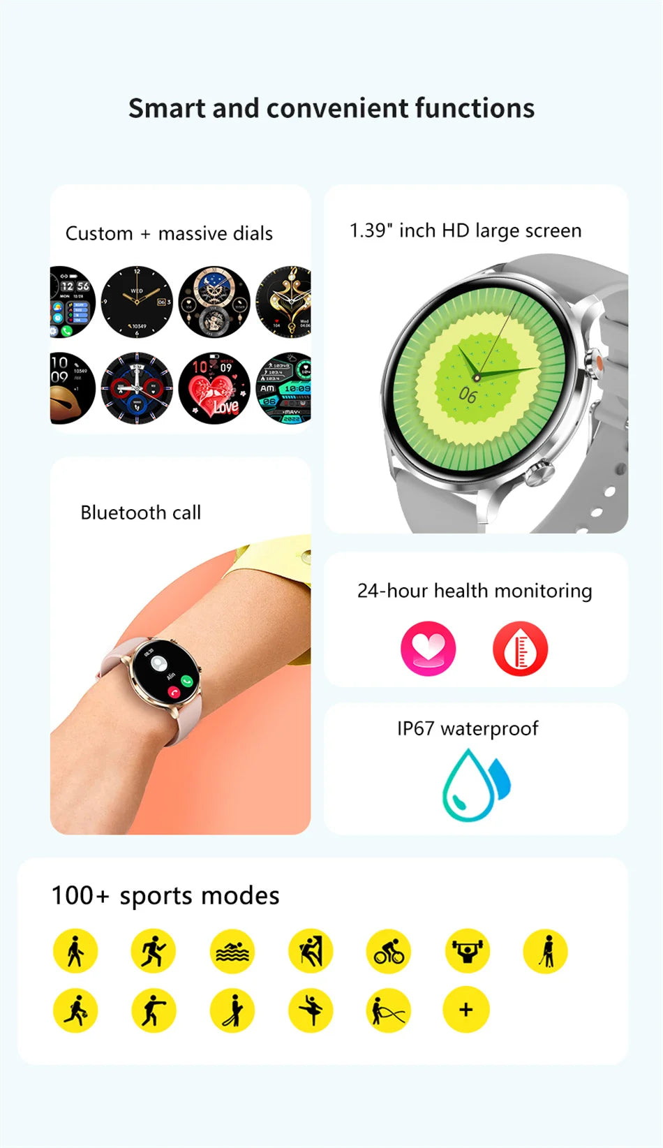 Smartwatch 1.45" AMOLED Scherm Altijd Aan Display