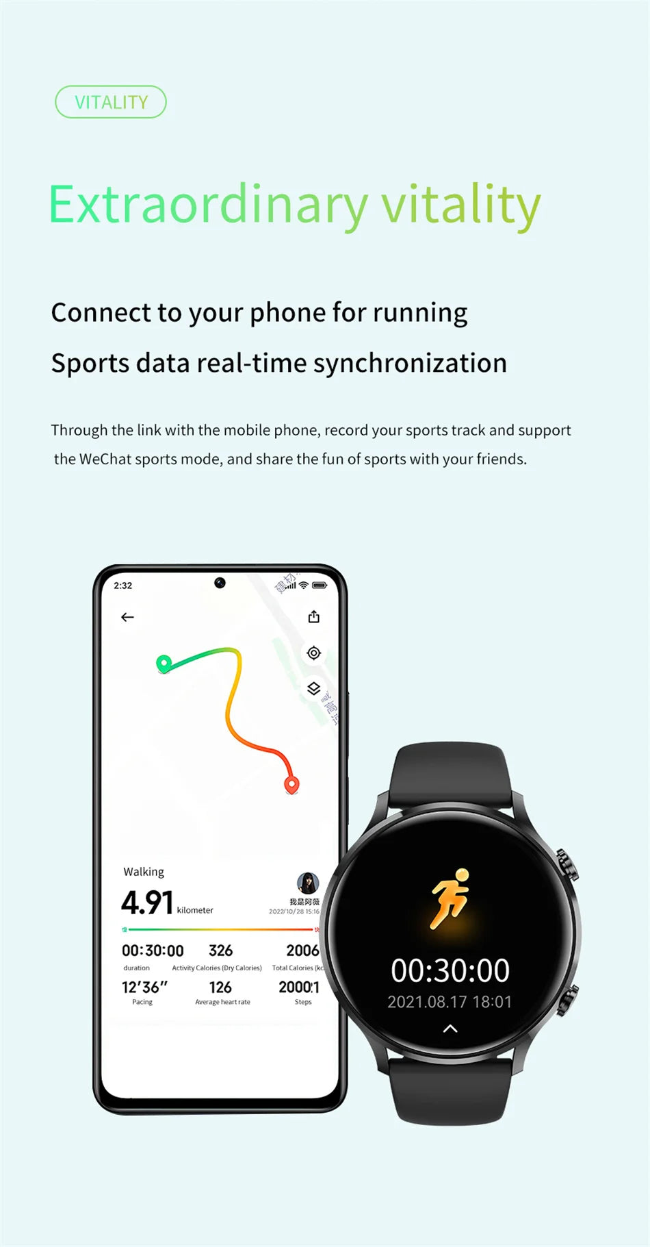 Smartwatch 1.45" AMOLED Scherm Altijd Aan Display