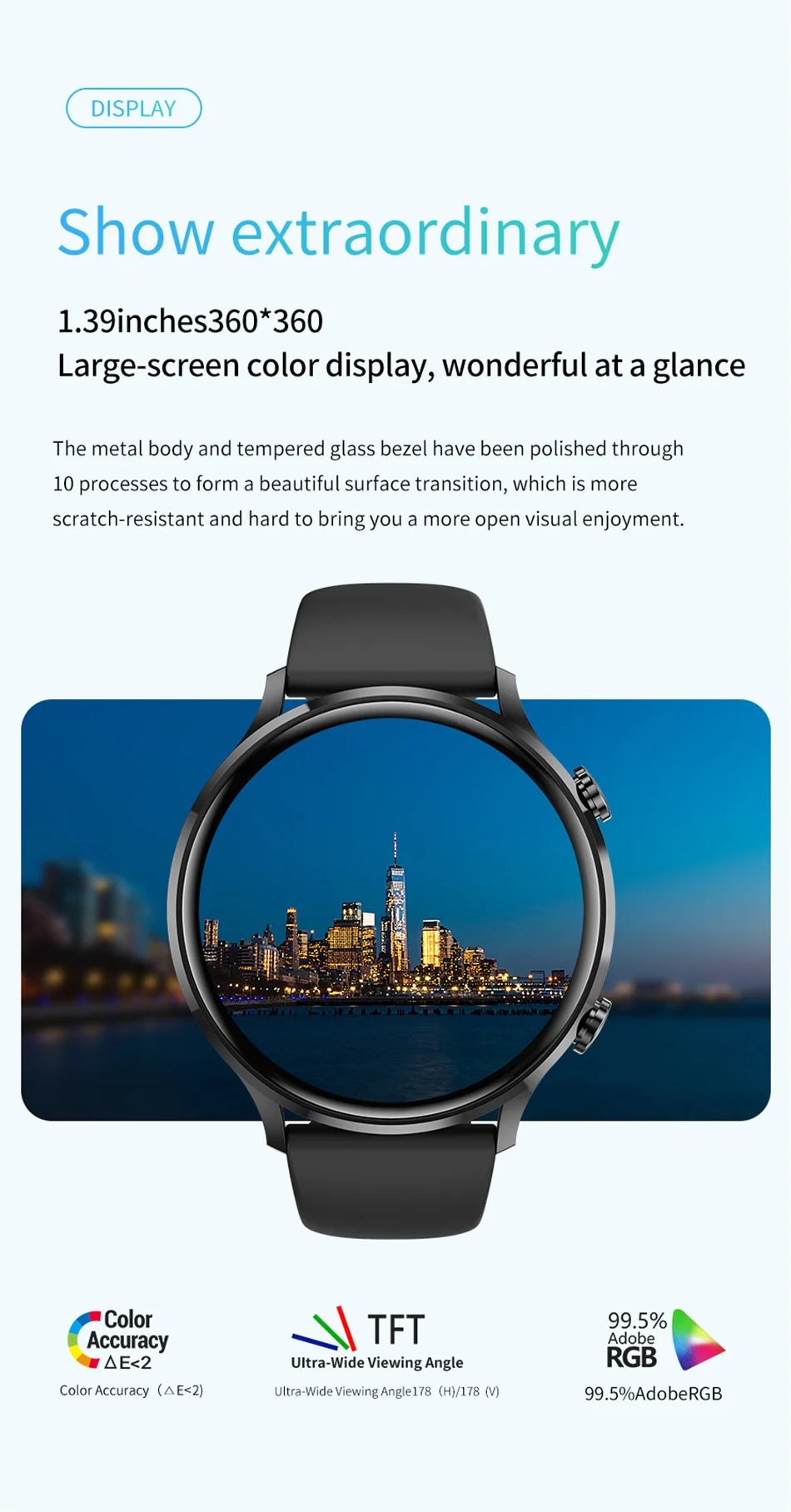 Smartwatch 1.45" AMOLED Scherm Altijd Aan Display