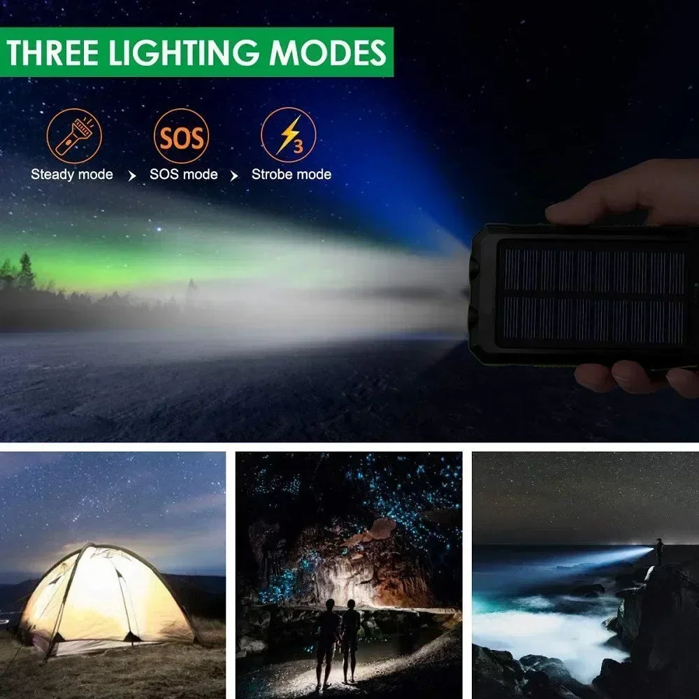 Zonne-energie Powerbank 30000mAh met Sterke LED Licht