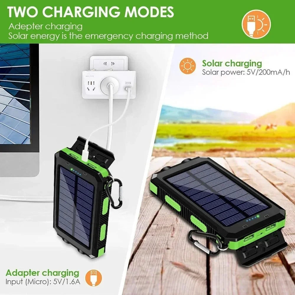 Zonne-energie Powerbank 30000mAh met Sterke LED Licht