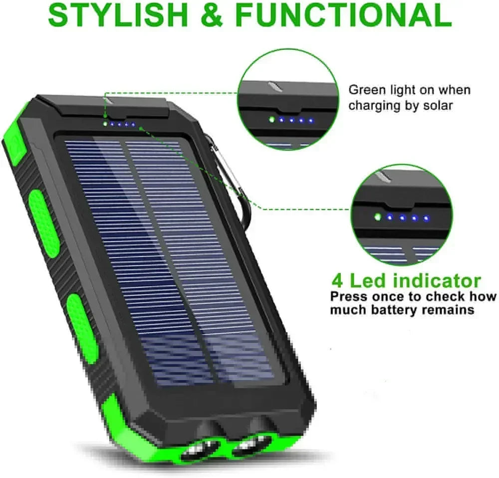 Zonne-energie Powerbank 30000mAh met Sterke LED Licht