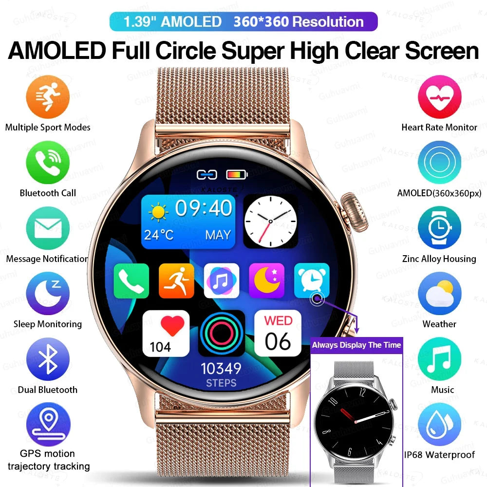 Smartwatch 1.45" AMOLED Scherm Altijd Aan Display
