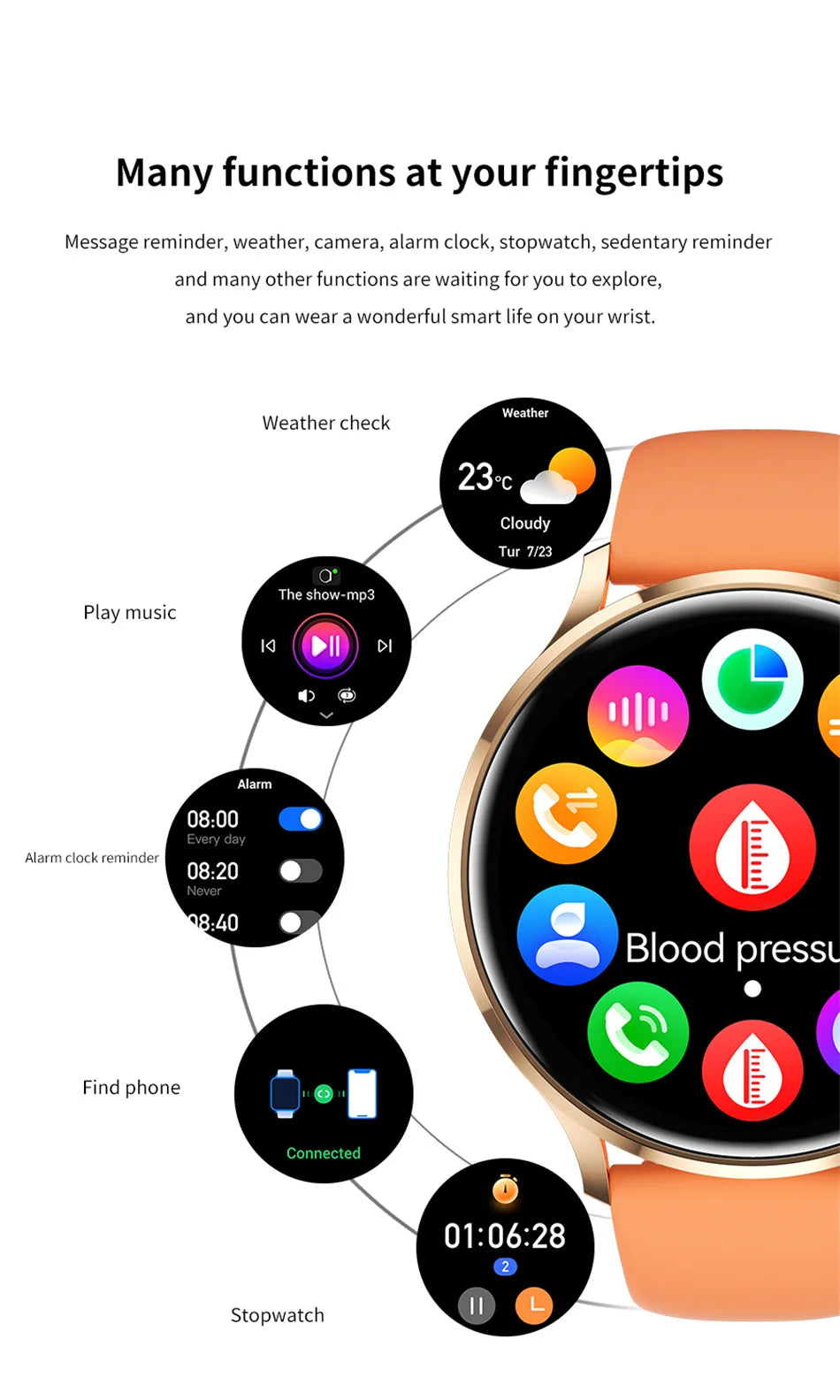 Smartwatch 1.45" AMOLED Scherm Altijd Aan Display
