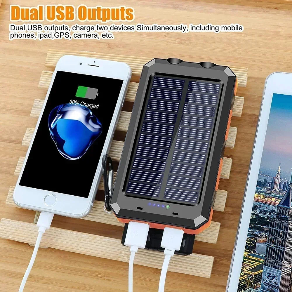 Zonne-energie Powerbank 30000mAh met Sterke LED Licht