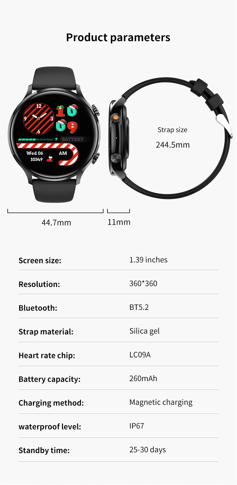 Smartwatch 1.45" AMOLED Scherm Altijd Aan Display