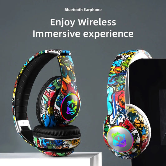Graffiti Bluetooth Draadloze Koptelefoon Draadloos met RGB LED Licht