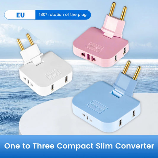 EU Universele Reisstekker 3 In 1 Draaibaar Met Dubbele USB Oplader