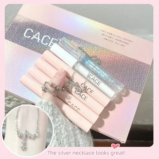 Matte Liquid Lipstick Set 4 Kleuren Met Lippenbalsem En Ketting