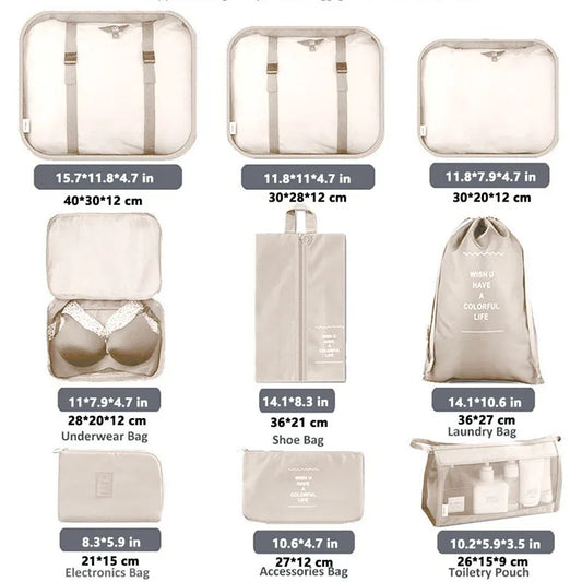 8/9PCS Set Compressie Packing Cubes Voor Reis Waterdichte Organizer Bags