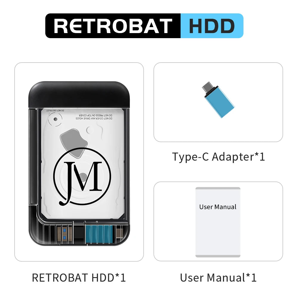RETROBAT Mini Retro Handheld Game Console - Spelcomputer 500G Gaming HDD met 64000+ Retro Games