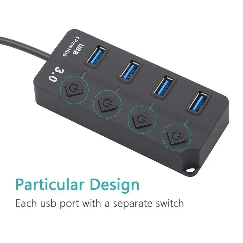 HUB USB 3.0 4-en-1 Met Onafhankelijke Voedingsschakelaar