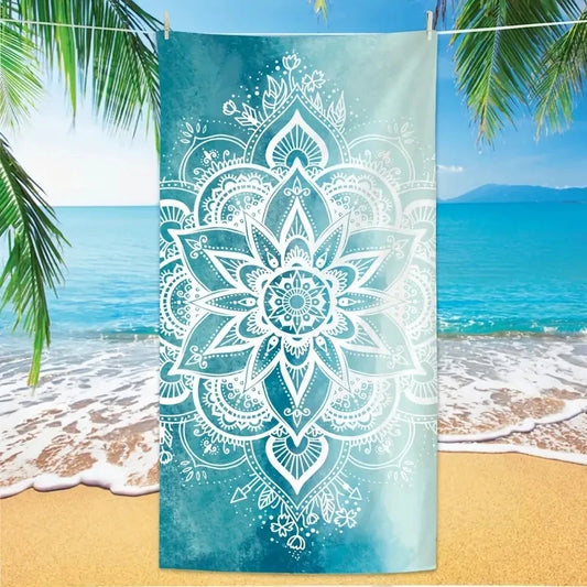 Blauwe Mandala Strandhanddoeken Set 90x180cm Met Hoge Absorptie