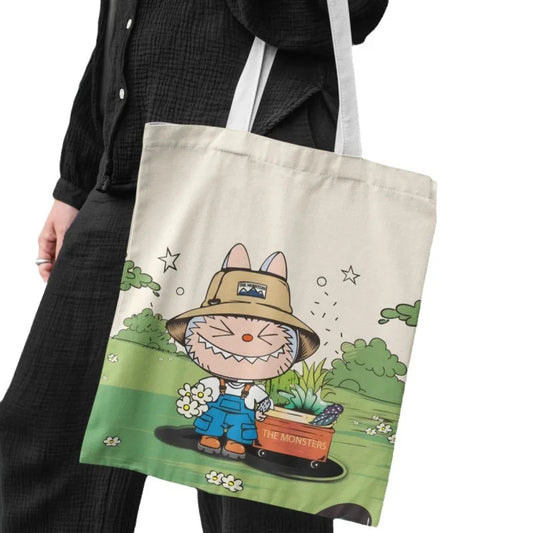 Canvas Tas Met Labubu Cartoon Design