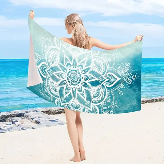 Blauwe Mandala Strandhanddoeken Set 90x180cm Met Hoge Absorptie