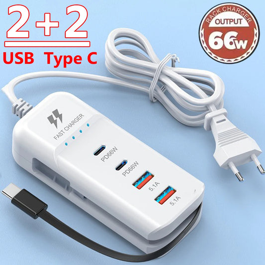 US/EU Stekkerdoos Met 2PD & 2USB Voor Snelle Oplading