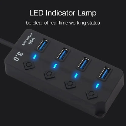 HUB USB 3.0 4-en-1 Met Onafhankelijke Voedingsschakelaar