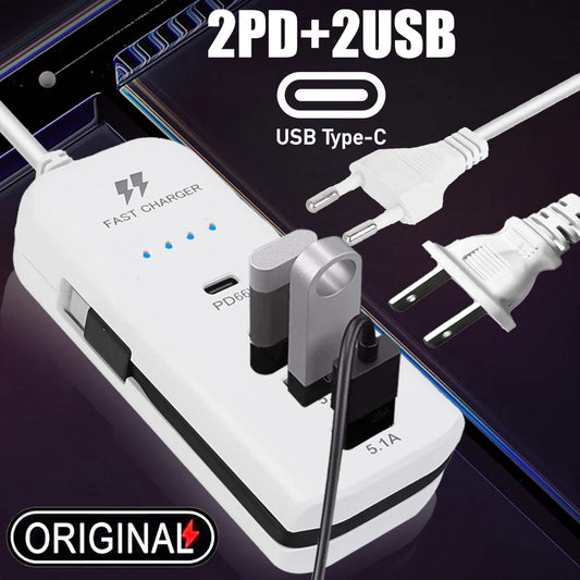 US/EU Stekkerdoos Met 2PD & 2USB Voor Snelle Oplading
